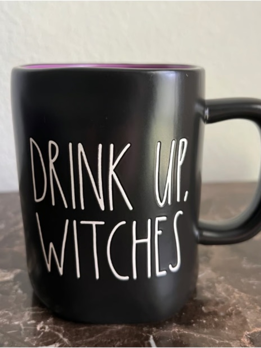 Black Ceramic Mug with Purple Interior – 'Drink Up, Witches'